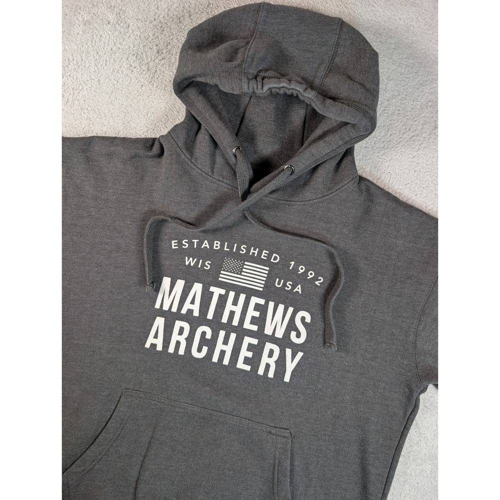 Mathews Archery Mens Hoodie Charcoal Gray Graphic Pullover Sweatshirt Large